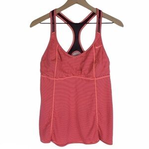 NIKE Top Racerback Sports Bra Stripe Mesh Keyhole Athletic Sportswear Size Large